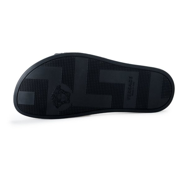 Versace Black Floral Leather Slides Flip Flops main image 2